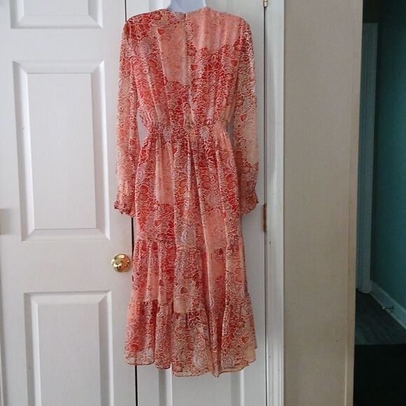 JUST…TAYLOR Orange And Cream Colored Chiffon Midi Dress Sz 10 NWOT - Picture 6 of 9